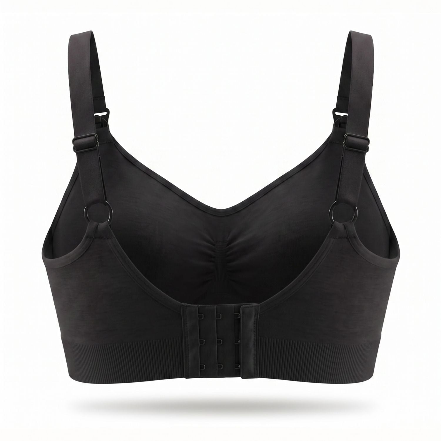 Black bra with straps on a white background