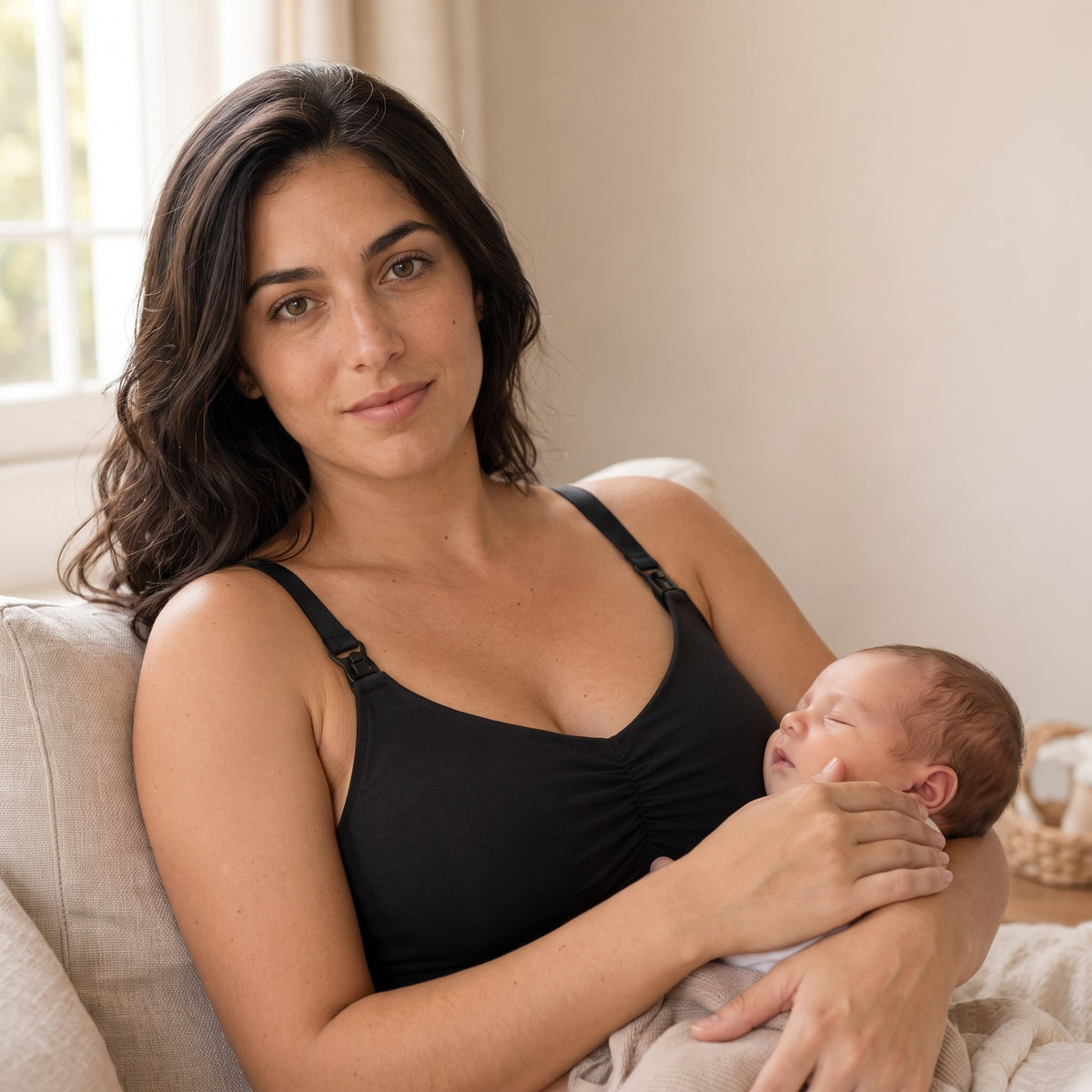 A mother rests with her baby, dry and at ease