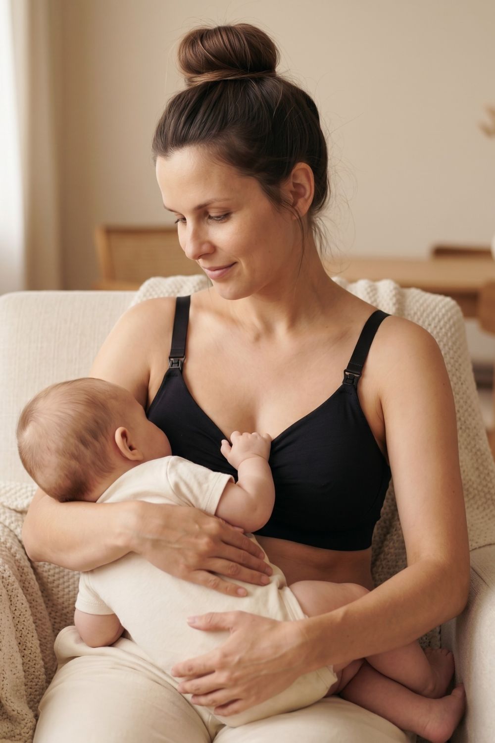 Mother nursing, discreet moment